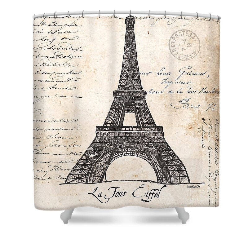 Eiffel Tower Shower Curtain featuring the painting La Tour Eiffel by Debbie DeWitt