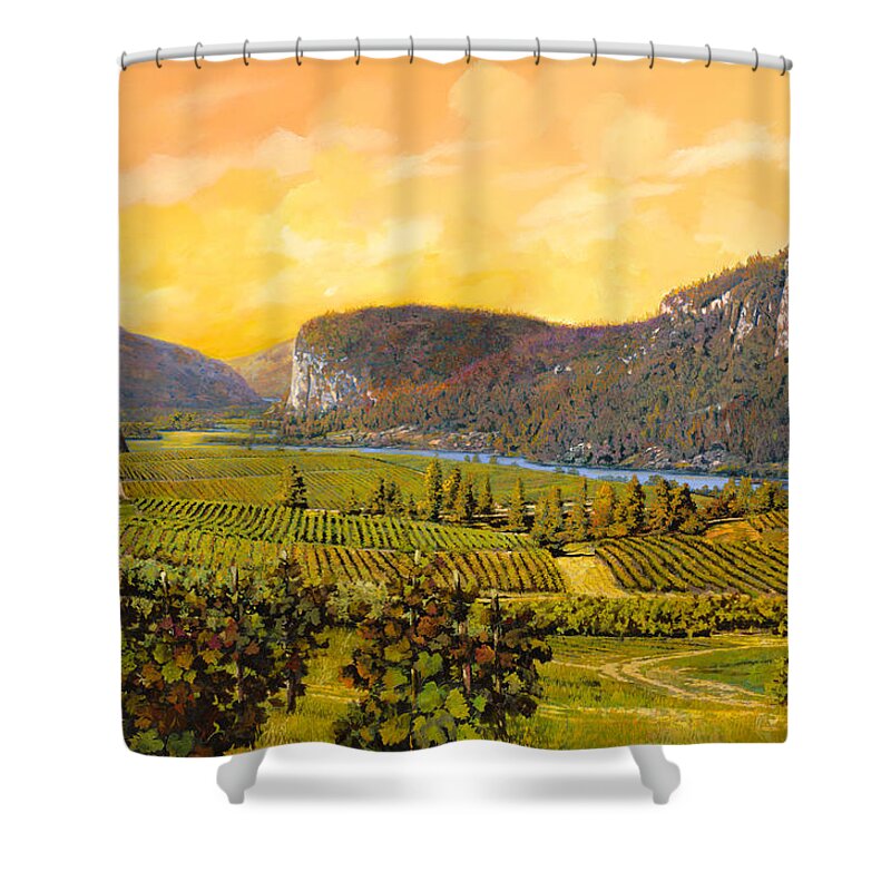 Wine Shower Curtain featuring the painting La Vigna Sul Fiume by Guido Borelli