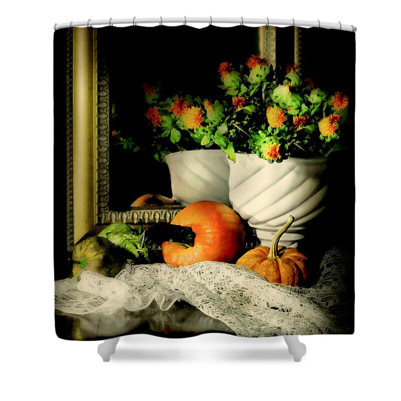 Drapery Shower Curtain featuring the photograph Lace and Mirror by Diana Angstadt