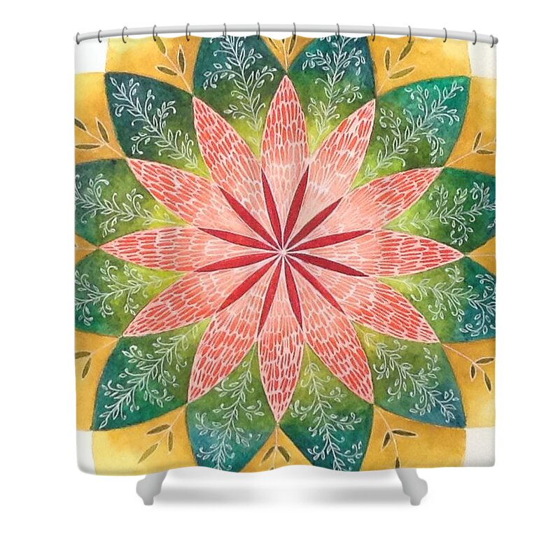 Lace Shower Curtain featuring the painting Lacey petals mandala by Andrea Thompson
