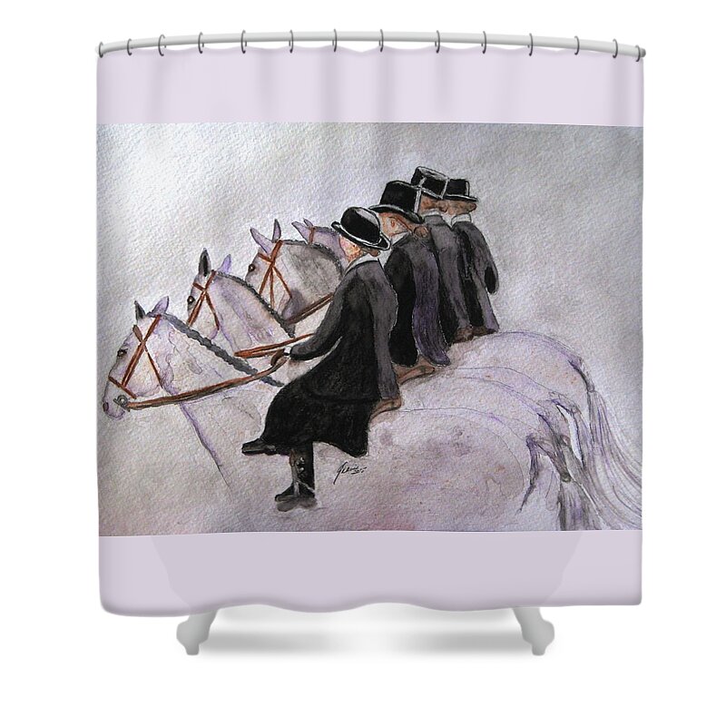 Foxhunting Shower Curtain featuring the painting Ladies Of The Hunt by Angela Davies