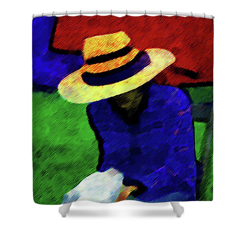 Art Shower Curtain featuring the digital art Lady and Puppy Painting by Miss Pet Sitter