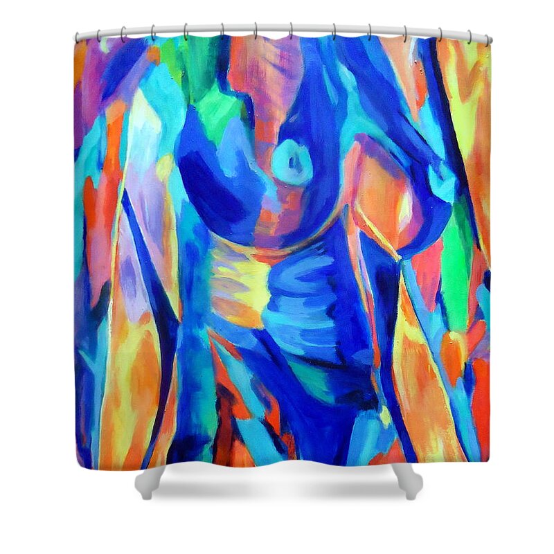 Nude Figures Shower Curtain featuring the painting Lady Challenge by Helena Wierzbicki