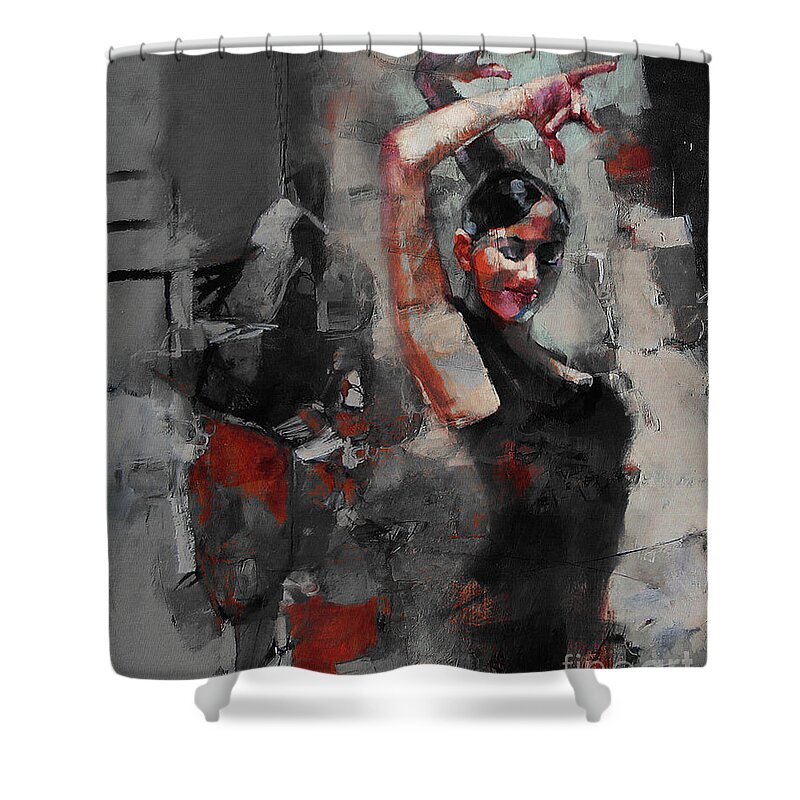 Tango Shower Curtain featuring the painting Lady in a Tango dance pose by Gull G