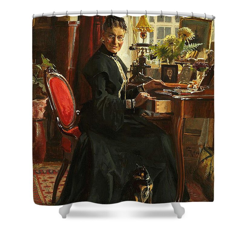 Frants Henningsen Shower Curtain featuring the painting Lady In Black by Frants Henningsen