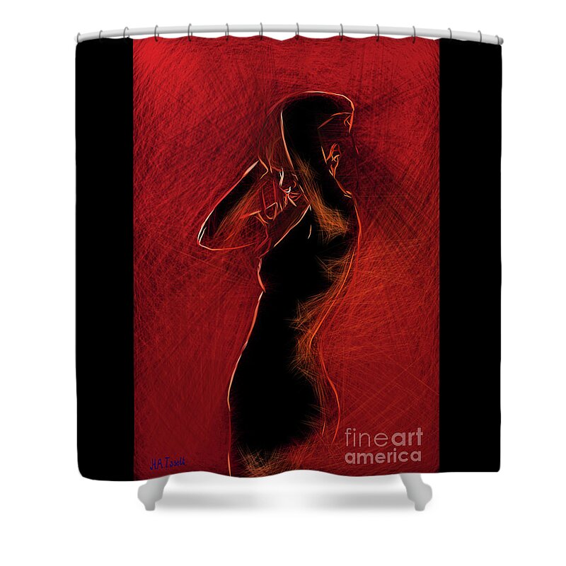 Red Shower Curtain featuring the digital art Lady in Red I by Humphrey Isselt