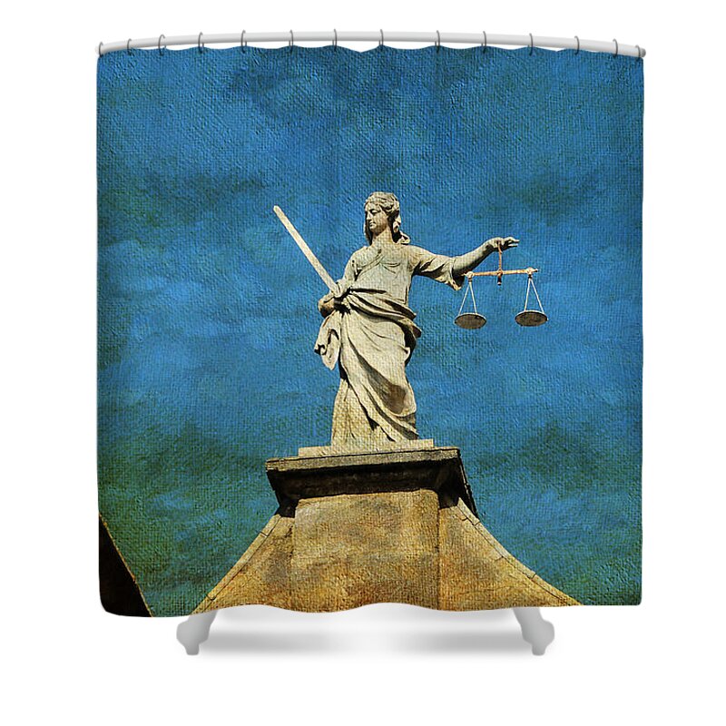 Ireland Shower Curtain featuring the photograph Lady Justice. Streets of Dublin. Painting Collection by Jenny Rainbow