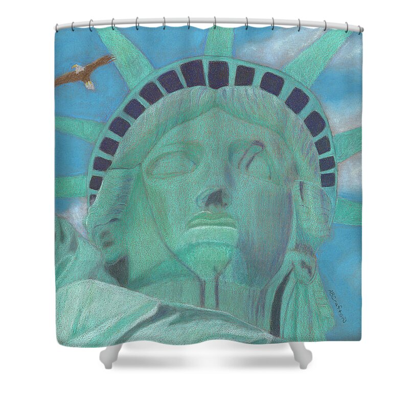 Statue Of Liberty Shower Curtain featuring the painting Lady Liberty by Arlene Crafton