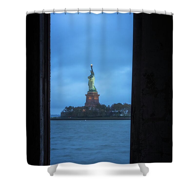 Jersey City New Jersey Shower Curtain featuring the photograph Lady Liberty View by Tom Singleton