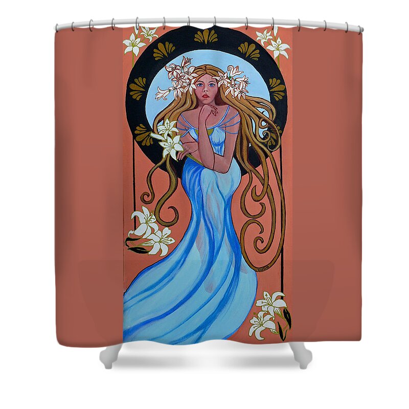 Lady Lilly's Shower Curtain featuring the painting Lady of the Lilly's by Susan Duda