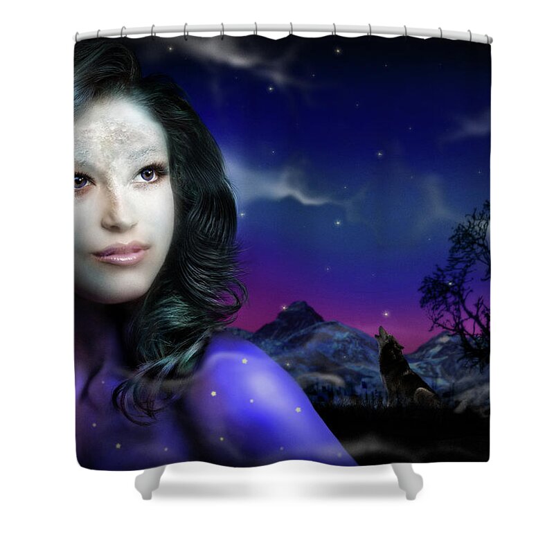 Moon Shower Curtain featuring the digital art Lady Moon by Alessandro Della Pietra
