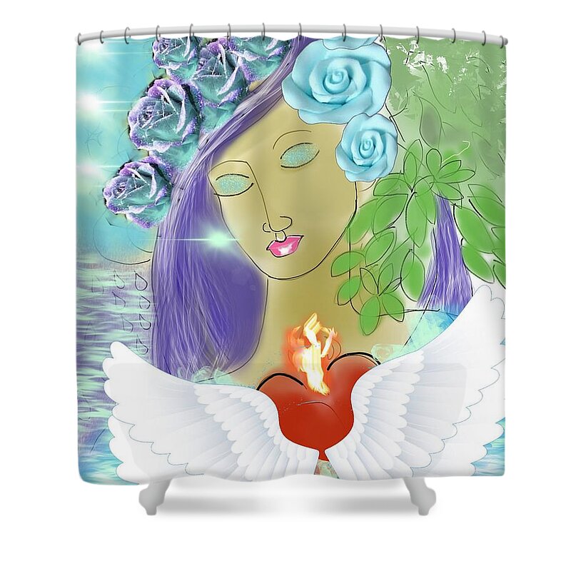 Lady Shower Curtain featuring the digital art Lady of Earth and Spirit Blessings by Serenity Studio Art