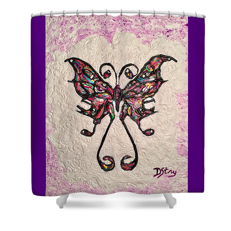 Butterfly Shower Curtain featuring the mixed media Lady T by Deborah Stanley