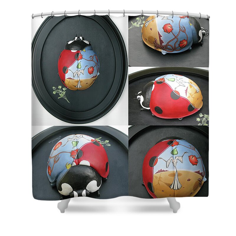  Shower Curtain featuring the painting Ladybug on the Half Shell by Paxton Mobley