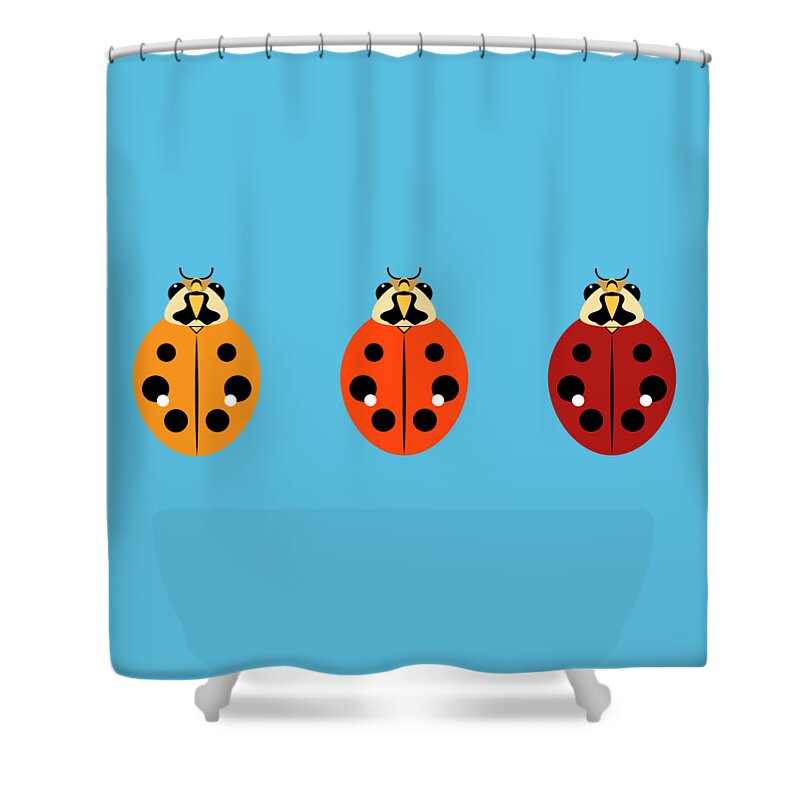 Graphic Animal Shower Curtain featuring the digital art Ladybug Trio Horizontal by MM Anderson