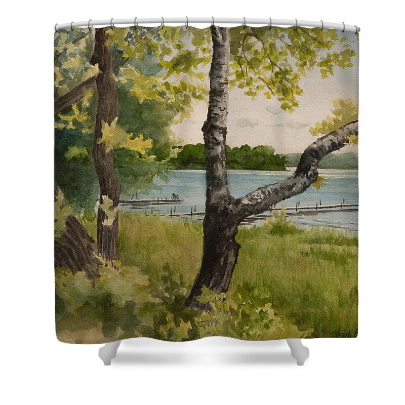 Landscape Shower Curtain featuring the painting Lake Avenue View by Heidi E Nelson