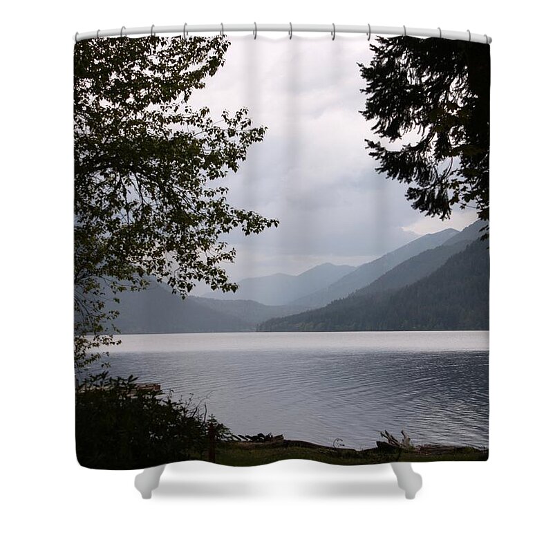 Lake Crescent Shower Curtain featuring the photograph Lake Crescent through the Trees by Carol Groenen