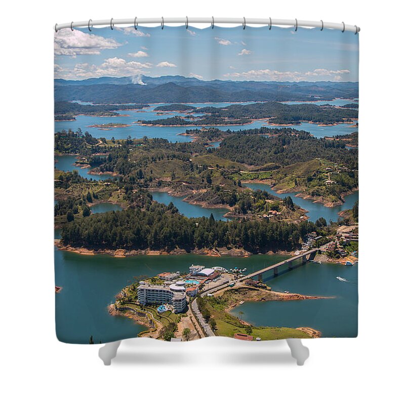 Lakes Shower Curtain featuring the photograph Lake Guatape Resort by Robert McKinstry