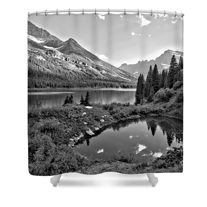 Josephine Shower Curtain featuring the photograph Lake Josephine Summer Sunset Black And White by Adam Jewell