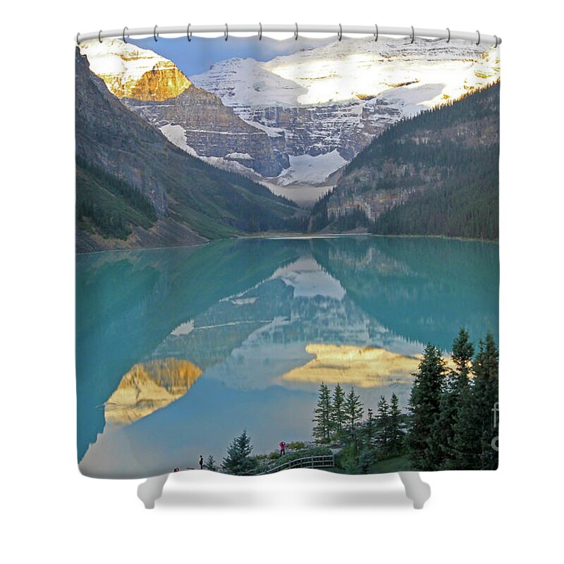  Sunrise Shower Curtain featuring the photograph Lake Louise Sunrise by Paula Guttilla