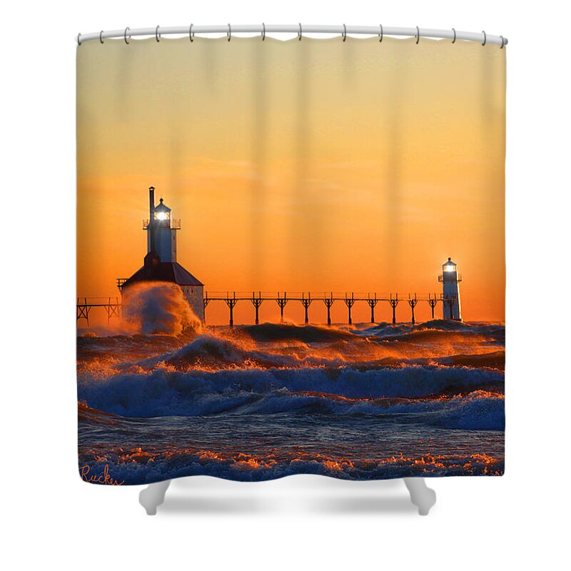St Joseph Lighthouse Shower Curtain featuring the photograph Lake Michigan Lighthouse by Michael Rucker