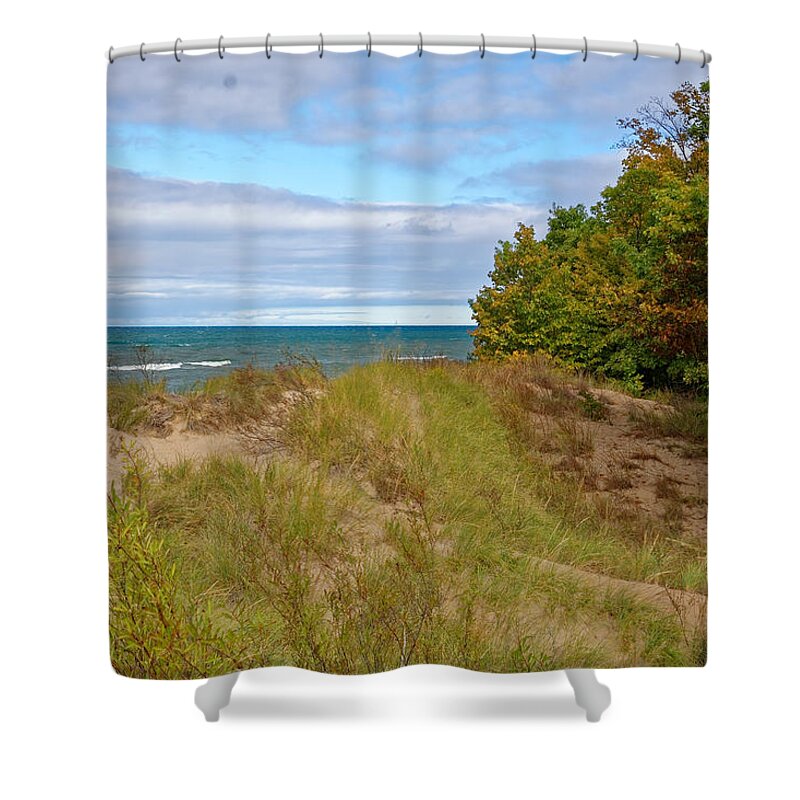 Great Lakes Shower Curtain featuring the photograph Lake Michigan Shore by Peter Ponzio