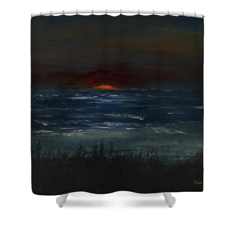 Dark Shower Curtain featuring the painting Lake Michigan Sunset by Dick Bourgault