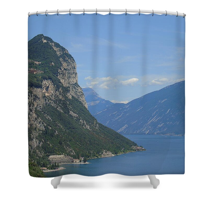 Nature Shower Curtain featuring the photograph lake of Garda by Yohana Negusse