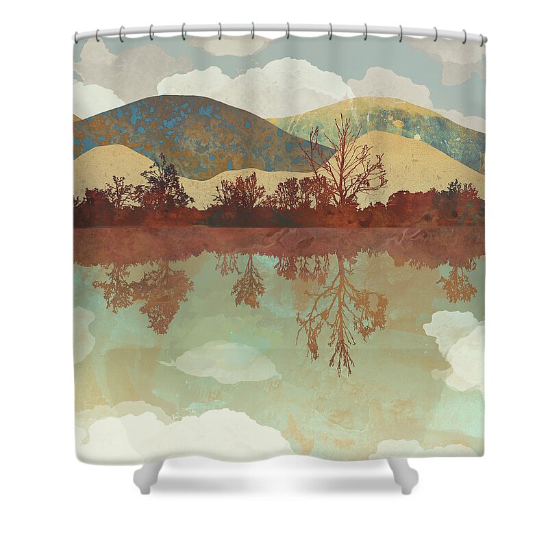 Lake Shower Curtain featuring the digital art Lake Side by Spacefrog Designs