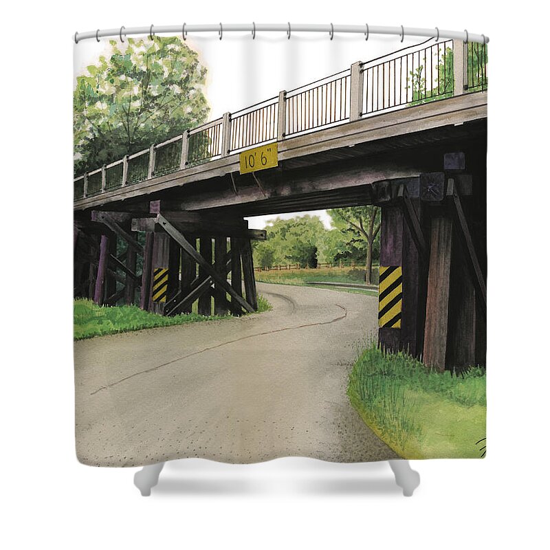 Railroad Shower Curtain featuring the painting Lake St. RR Overpass by Ferrel Cordle