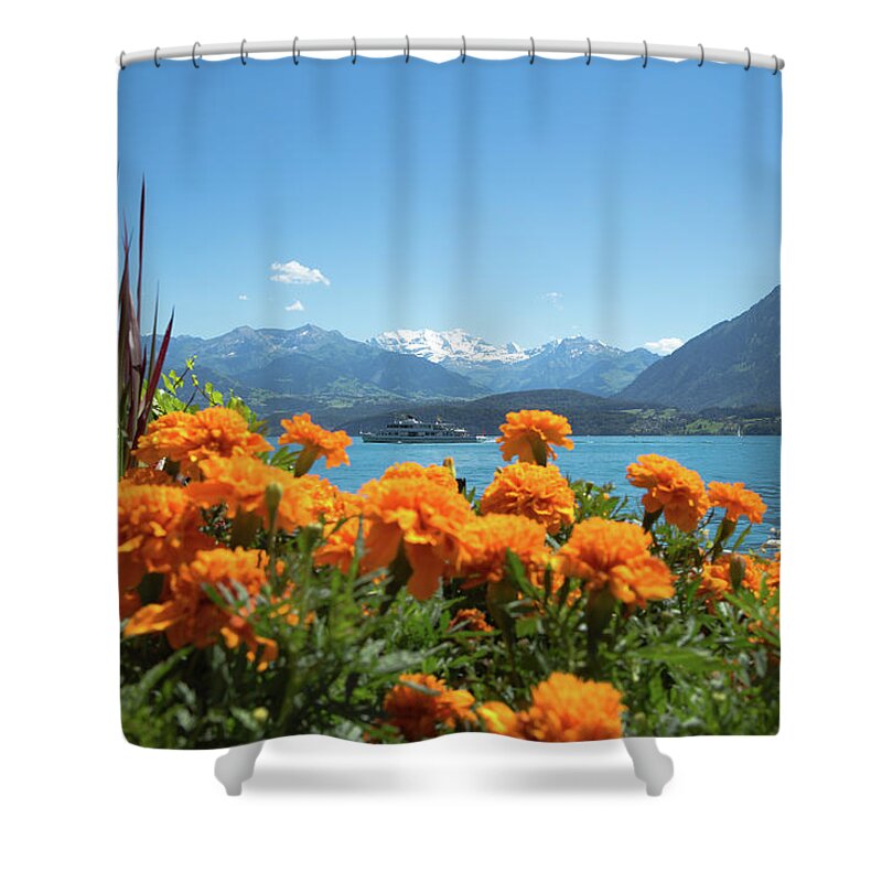Lake Shower Curtain featuring the photograph Lake Thunersee by Andy Myatt