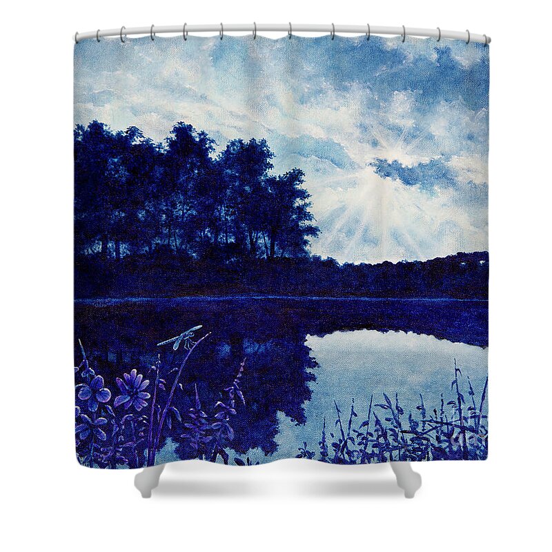 Dragonfly Shower Curtain featuring the painting Lake Twilight by Michael Frank