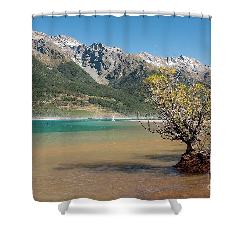 Landscape Shower Curtain featuring the photograph Lake Wakatipu by Werner Padarin