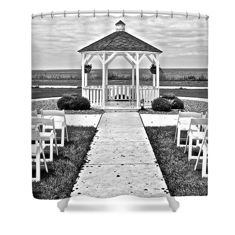 Wedding Shower Curtain featuring the photograph Lakefront Wedding by Frozen in Time Fine Art Photography