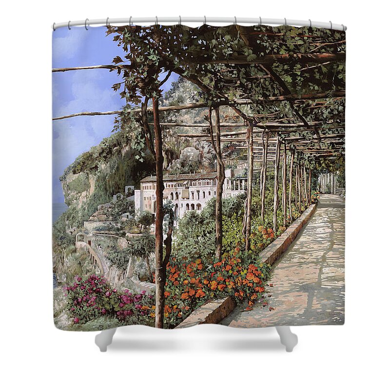 Landscape Shower Curtain featuring the painting L'albergo dei frati cappuccini ad Amalfi by Guido Borelli