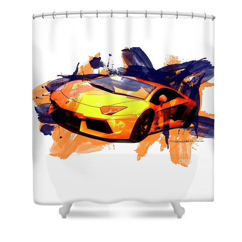 Lamborghini Shower Curtain featuring the digital art Lamborghini Aventador by Roger Lighterness