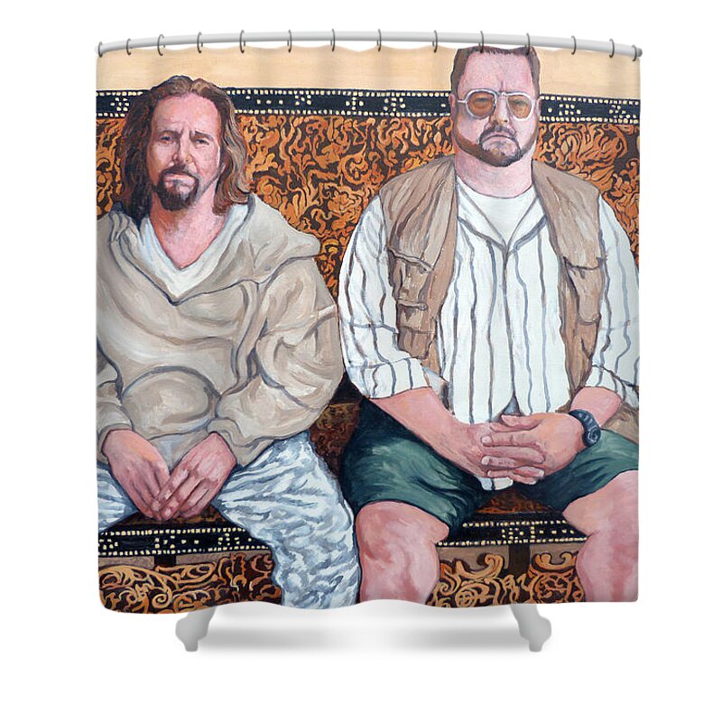 The Dude Shower Curtain featuring the painting Lament for Donny by Tom Roderick