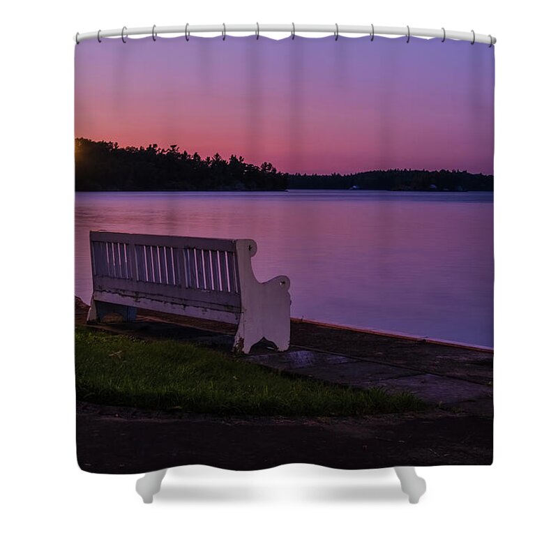 St Lawrence Seaway Shower Curtain featuring the photograph Lamp And Bench by Tom Singleton