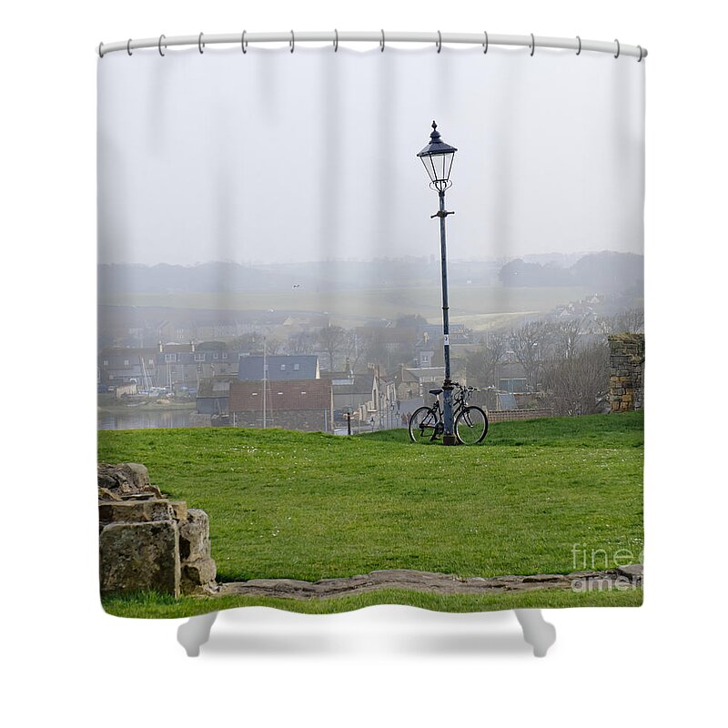 Lamppost Shower Curtain featuring the photograph Lamppost and bike. by Elena Perelman