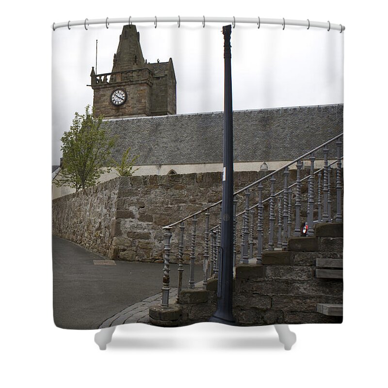 Lamppost Shower Curtain featuring the photograph Lamppost near steps by Elena Perelman