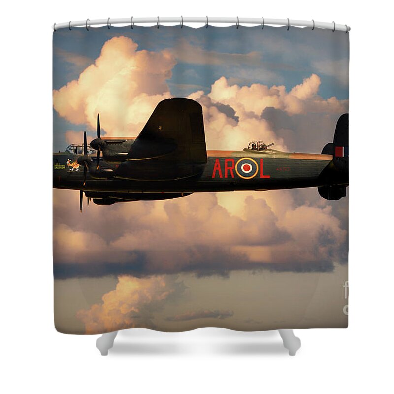 Lancaster Bomber Shower Curtain featuring the digital art Lancaster L-Leader by Airpower Art