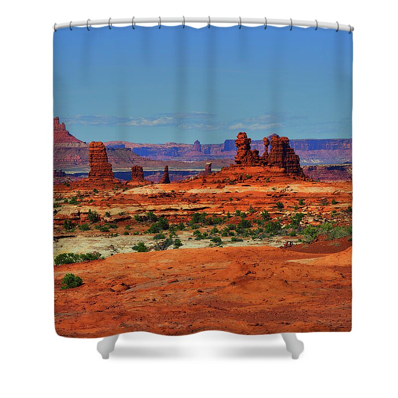 The Maze Shower Curtain featuring the photograph Land of Standing Rocks by Greg Norrell