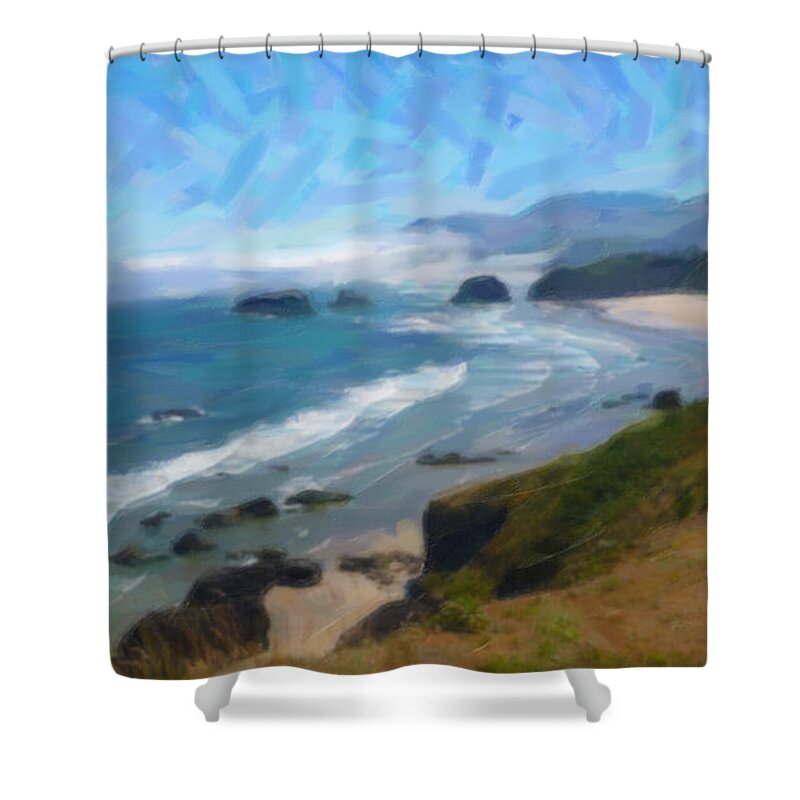 Land Of The Big Cloud Shower Curtain featuring the painting Land Of The Big Cloud by Celestial Images