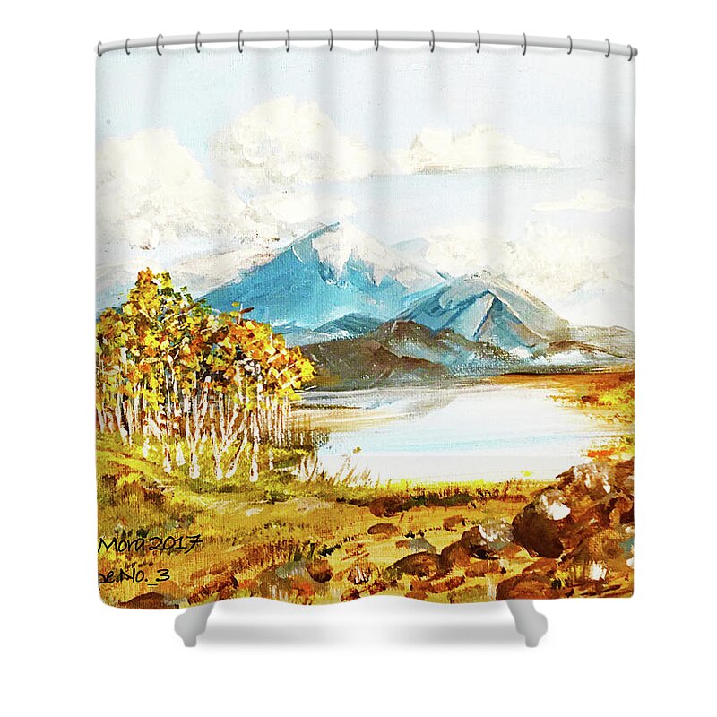 Mountains Shower Curtain featuring the painting Land Scape No.-3 by Joseph Mora