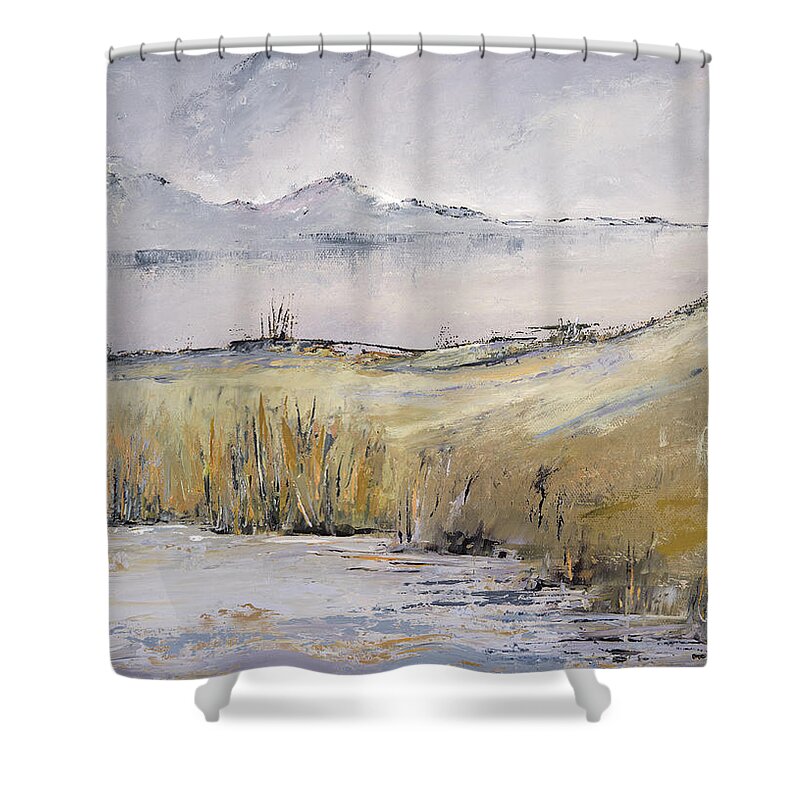 Landscape Shower Curtain featuring the painting Landscape in Gray by Carolyn Doe