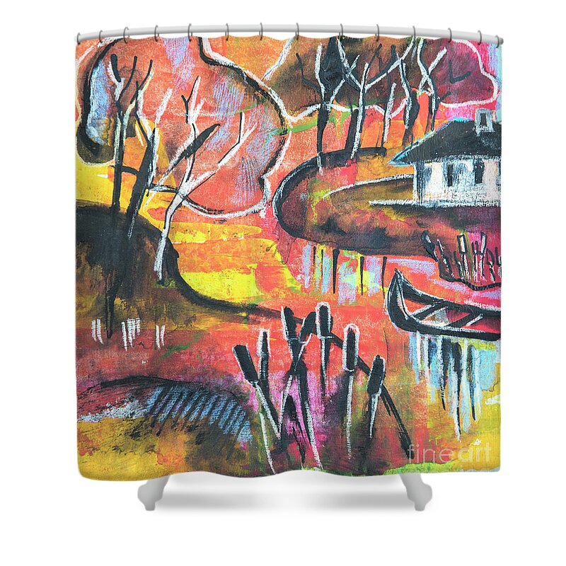 Architecture Shower Curtain featuring the mixed media Landscape Seasonal Illustration by Ariadna De Raadt