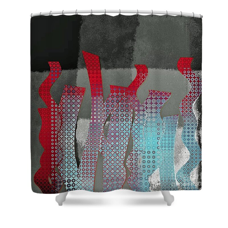 Languettes Shower Curtain featuring the digital art Languettes 02 - bluf23 by Variance Collections