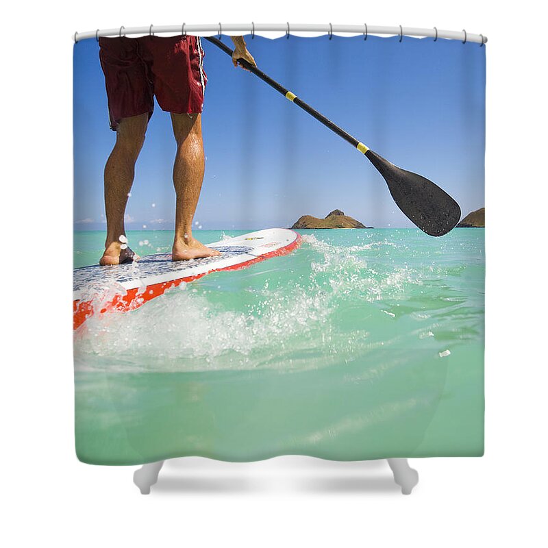 Adrenaline Shower Curtain featuring the photograph Lanikai Stand up paddling by Dana Edmunds - Printscapes