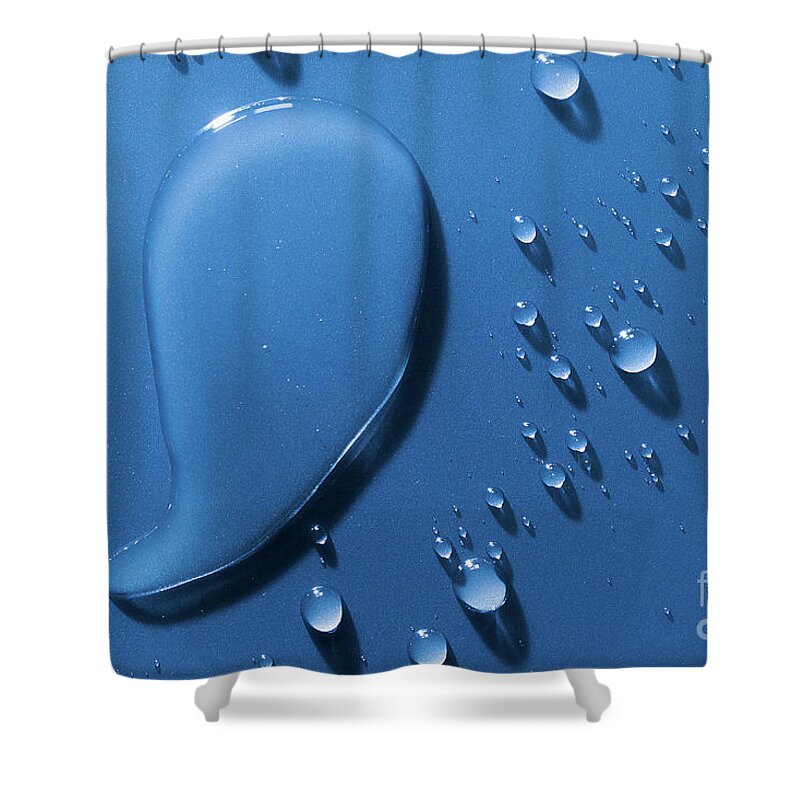 Water Shower Curtain featuring the photograph Large and small water droplets viewed from above by Simon Bratt