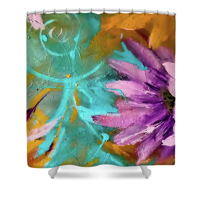 Pollinating Shower Curtain featuring the digital art Large Polinating Painterly Bee Painting by Lisa Kaiser